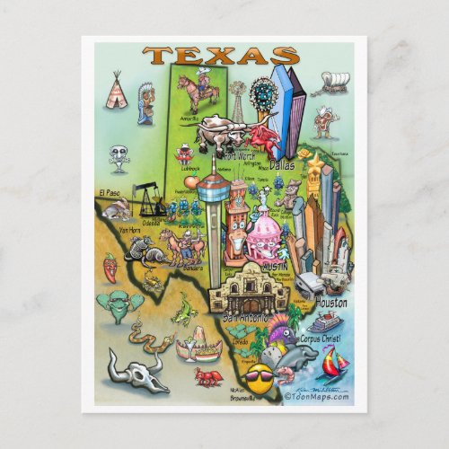 Texas Fun Map Postcard