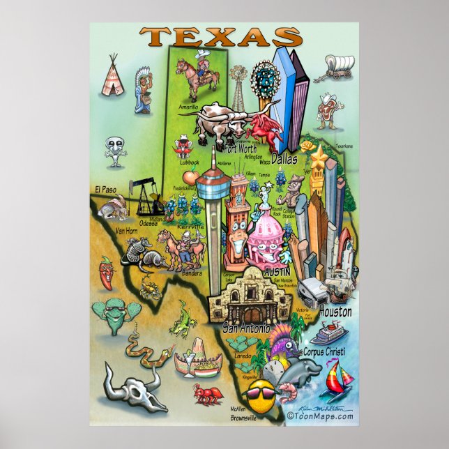 Texas Fun Map Poster (Front)
