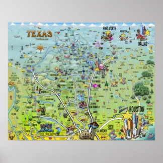 Texas Fun Map Poster