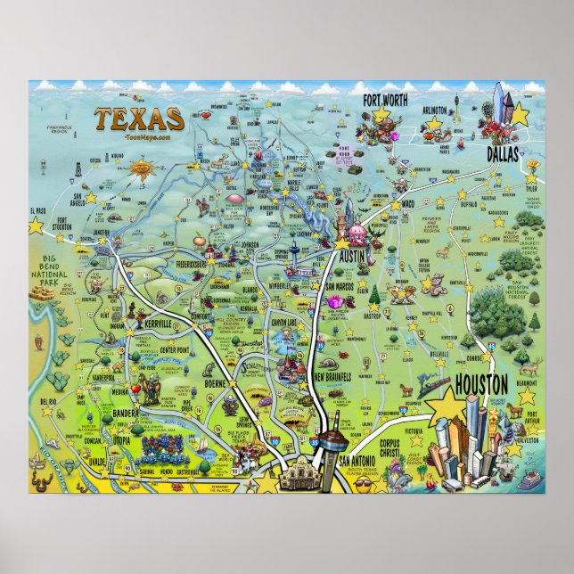 Texas Fun Map Poster (Front)