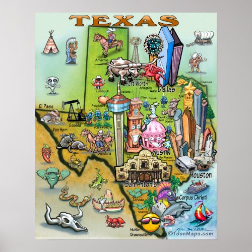 Texas Fun Map Poster