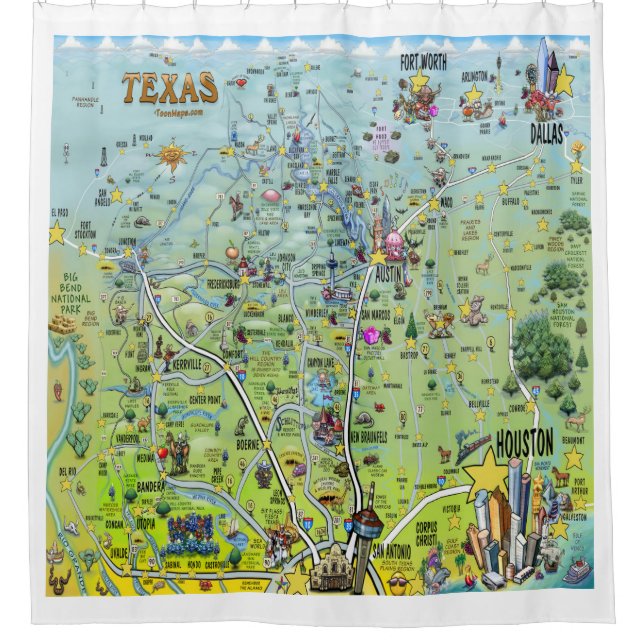 Texas Fun Map Shower Curtain (Front)