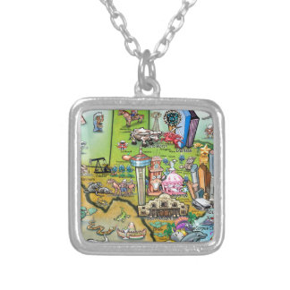 Texas Fun Map Silver Plated Necklace
