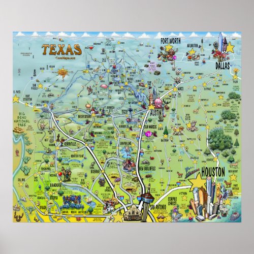 Texas Fun Maps Poster