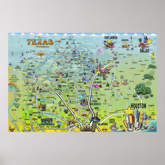 Texas Fun Maps Poster (Front)