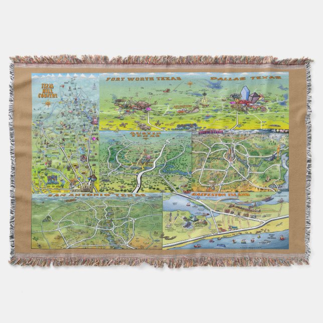 Texas Fun Maps Throw Blanket (Front)