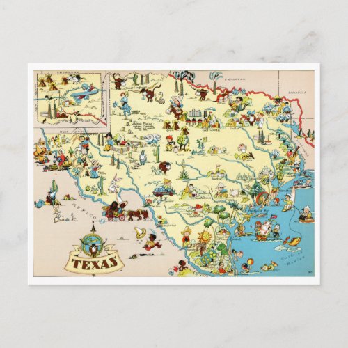 Texas Funny Vintage Map Postcard