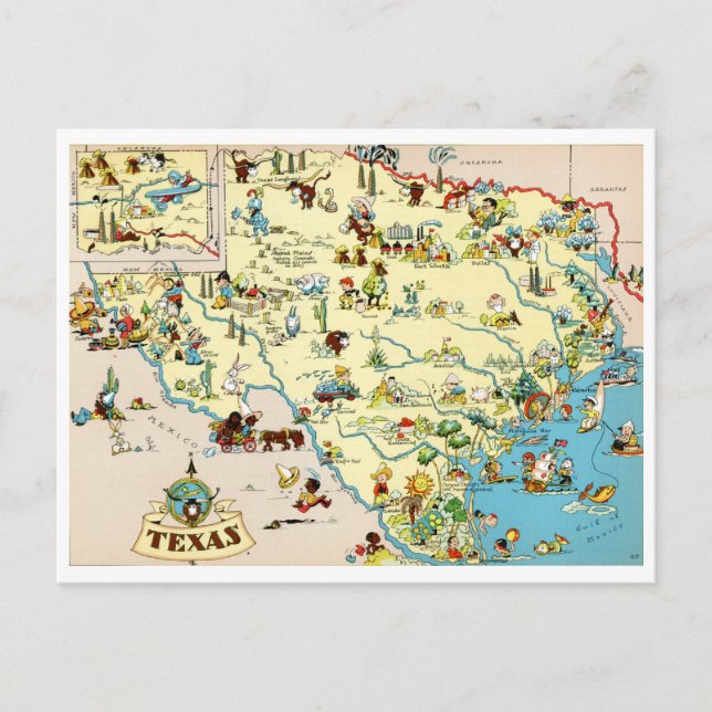 Texas Funny Vintage Map Postcard (Front)