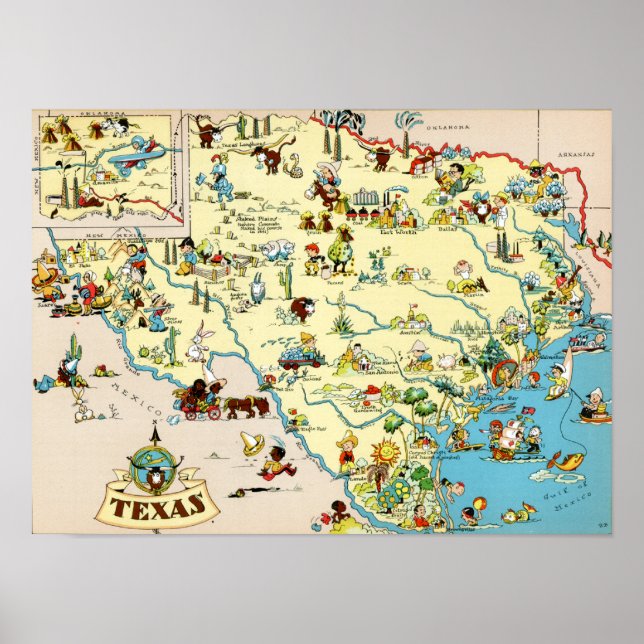 Texas Funny Vintage Map Poster (Front)