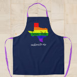Texas Gay Pride Rainbow Custom Navy Blue Apron<br><div class="desc">Texas filled in with a beautiful rainbow. Great gay pride apron gift for a proud LGBT Austinite or LGBTQ Texan. Pretty navy blue with beautiful purple straps and your custom text.</div>