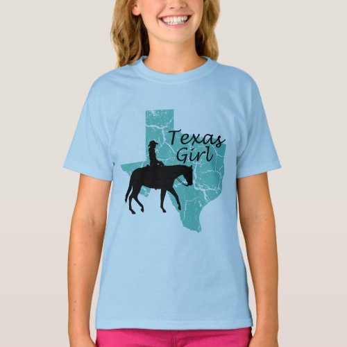 Texas Girl Horseback Girls T_shirt