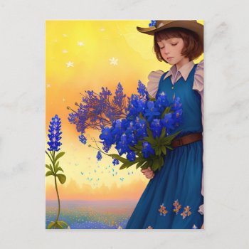 Texas Girl Texas Bluebonnets Texan Pride Art       Postcard by Vintage_Bubb at Zazzle