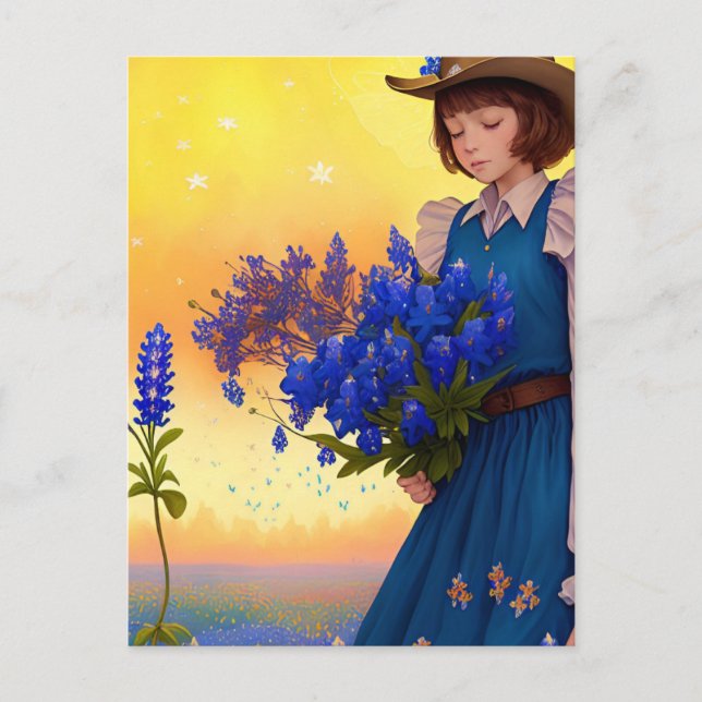 Texas Girl Texas Bluebonnets Texan Pride Art       Postcard (Front)