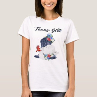 Texas Girl with Cowboy Boots/Hat & Flowers/Birds T-Shirt