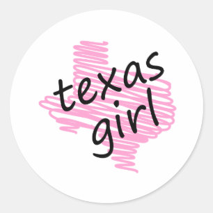 Texas Girl with Scribbled Texas Map Classic Round Sticker