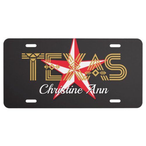 Texas Gold Letters Red  White Star _ DIY Name License Plate