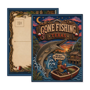 Texas Gone Fishing Alligator Gar Postcard