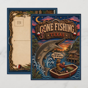 Texas Gone Fishing Alligator Gar Postcard