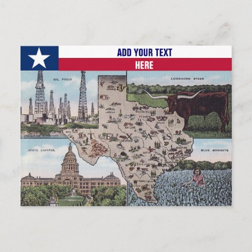 Texas Greetings postcard _ State Map  Views