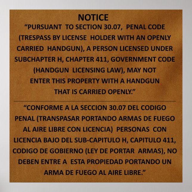 Texas Gun Law - Adobe - Open Carry Poster (Front)