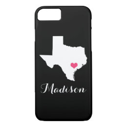 Texas Heart Black Custom Monogram iPhone 8/7 Case