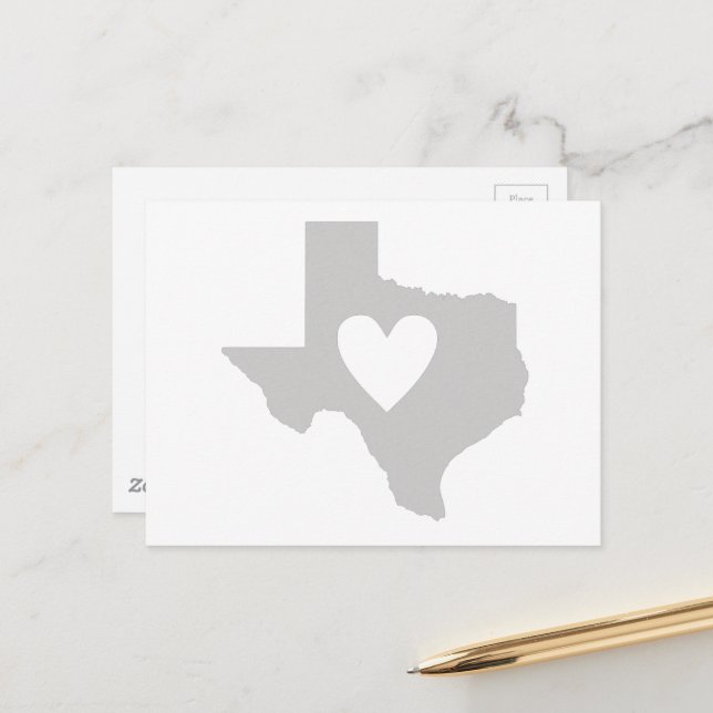 Texas Heart Grey Lone Star State Texan Love Gray Postcard (Front/Back In Situ)