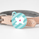 Texas Heart Pet ID Tag<br><div class="desc">Let your furry friend show some home state pride with this cute Texas pet ID tag. Design features a white silhouette map of the state of Texas with a pink heart inside, on a tone on tone turquoise stripe background. Add your pet's name and contact information to the back in...</div>