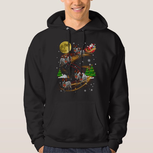 Texas Heeler Reindeer Christmas Dog Riding Santa X Hoodie (Front)