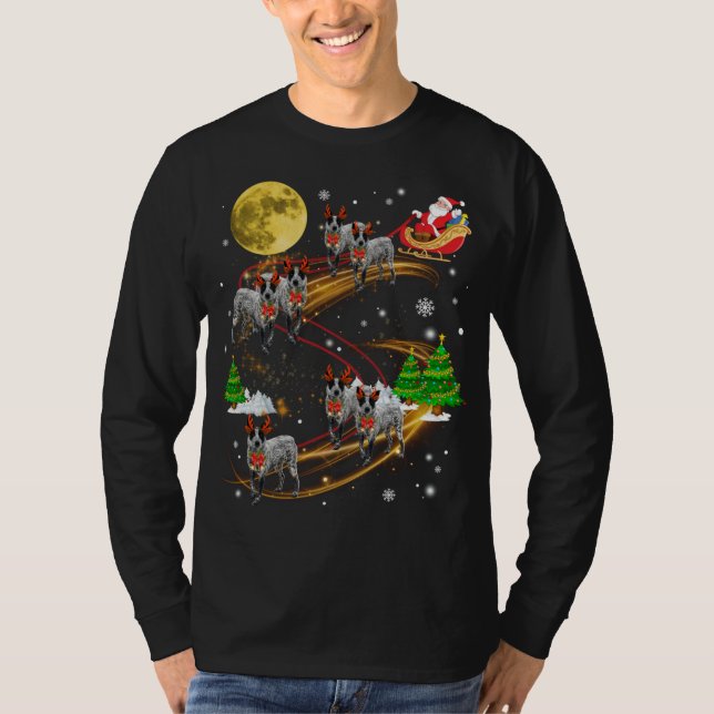 Texas Heeler Reindeer Christmas Dog Riding Santa X T-Shirt (Front)