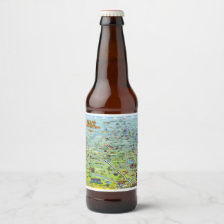 Texas Hill Country Cartoon Map Beer Bottle Label