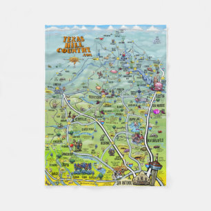 Texas Hill Country Cartoon Map Fleece Blanket
