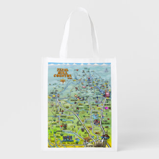 Texas Hill Country Cartoon Map Grocery Bag