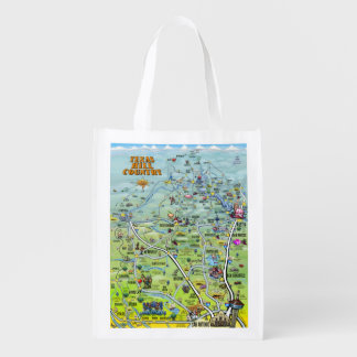 Texas Hill Country Cartoon Map Grocery Bag