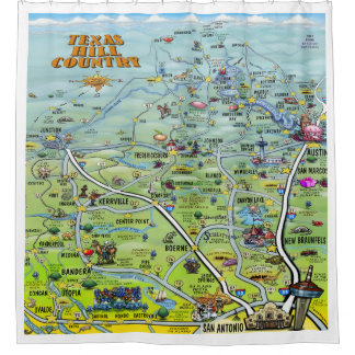 Texas Hill Country Cartoon Map Shower Curtain