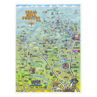Texas Hill Country Cartoon Map Tablecloth