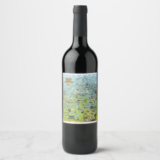Texas Hill Country Cartoon Map Wine Label