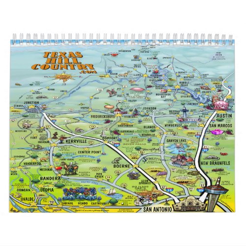 Texas Hill Country Cartoon Maps Calendar