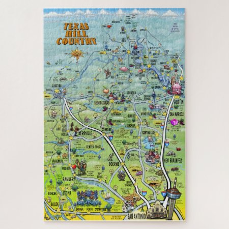 Texas Hill Country Fun Map Jigsaw Puzzle