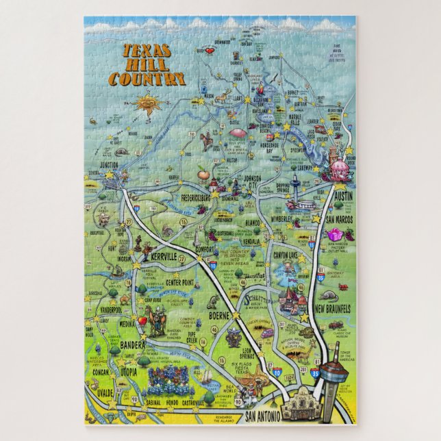 Texas Hill Country Fun Map Jigsaw Puzzle (Vertical)