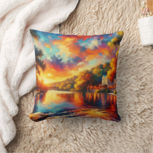 “Texas Hill Country: River Sunset" Throw Pillow