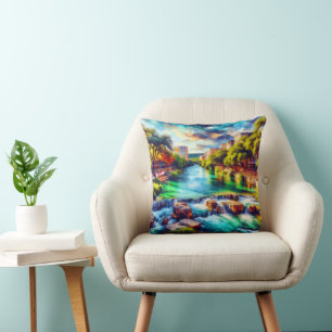 “Texas Hill Country: Tranquil River" Throw Pillow