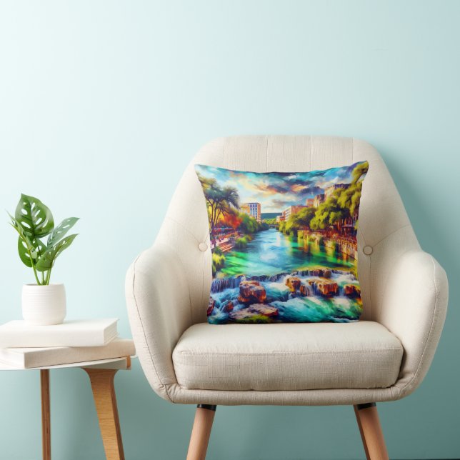 “Texas Hill Country: Tranquil River" Throw Pillow (Chair)