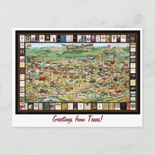 Texas Hill Country Wine Map Postcard