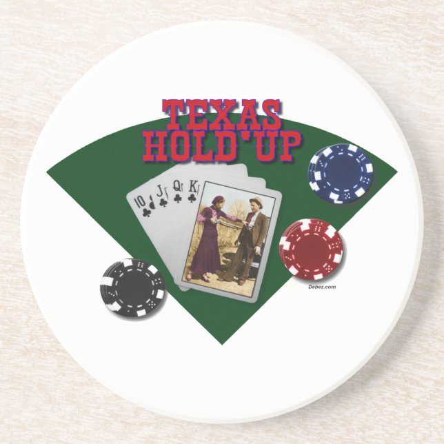 Texas Hold'em or is it Hold'up? Drink Coaster (Front)