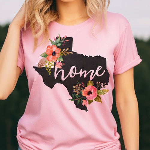 Apparel 14 Texas Home Chalkboard Watercolor Flowers State T-Shirt