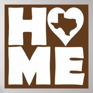 Texas Home Heart State Poster Sign