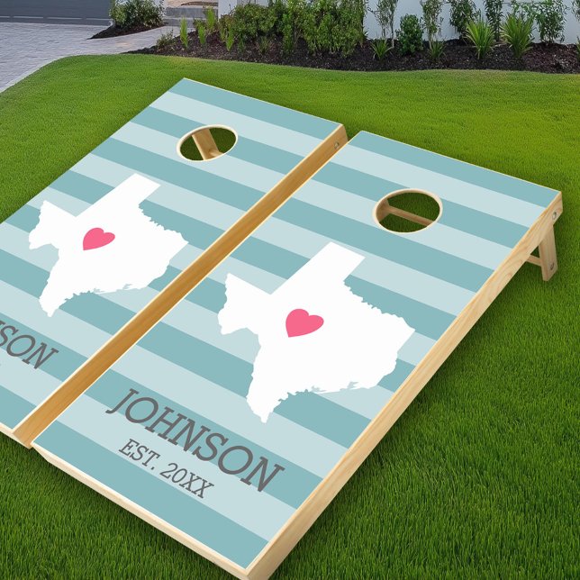 Texas Home State Love Wedding with Custom Heart Cornhole Set (Custom Cornhole Sets with State Map)