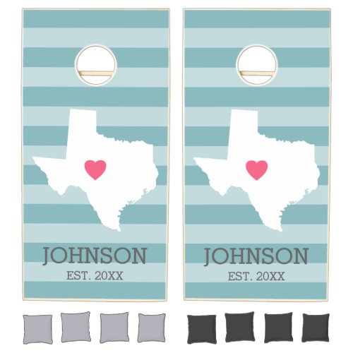 Texas Home State Love Wedding with Custom Heart Cornhole Set