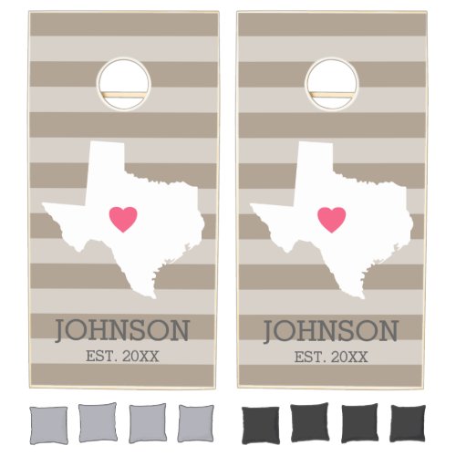 Texas Home State Love with Optional Custom Heart Cornhole Set