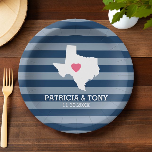Texas Home State Love with Optional Custom Heart Paper Plates (Custom Paper Plate)